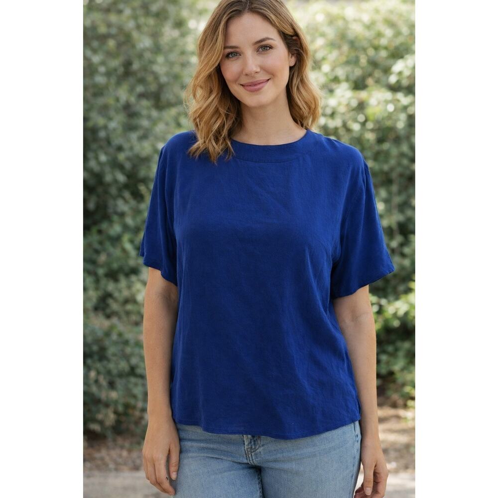 Anna & Frank Women's Blue Silk Button Up Blouse Pocket Top LRG